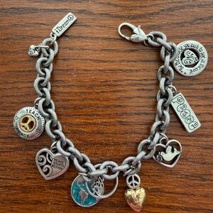 Brighton Sterling  Silver World Peace Dove Charm Bracelet 9”